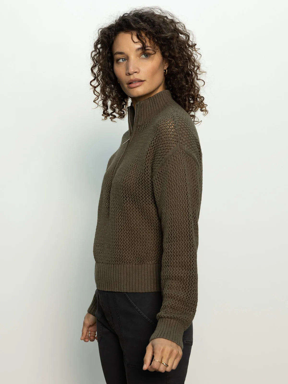 Open Knit Half-Zip Sweater Kalamata