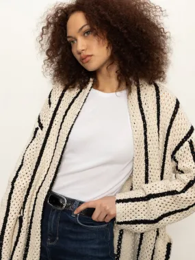 Openwork Beach Cardi Chalk Black Stripe