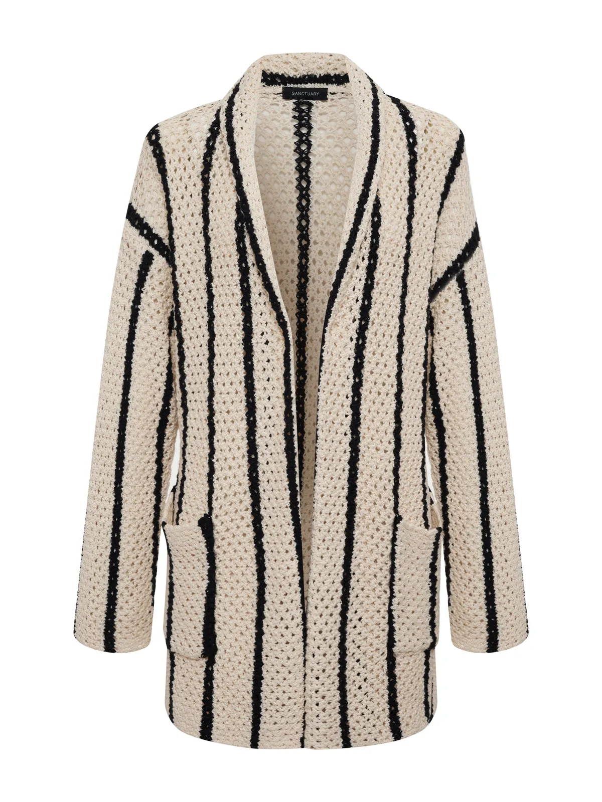 Openwork Beach Cardi Chalk Black Stripe