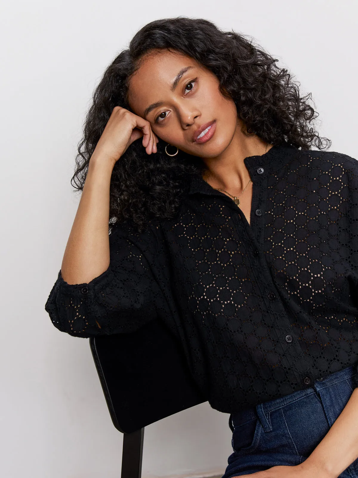 Petal Drop Blouse Black