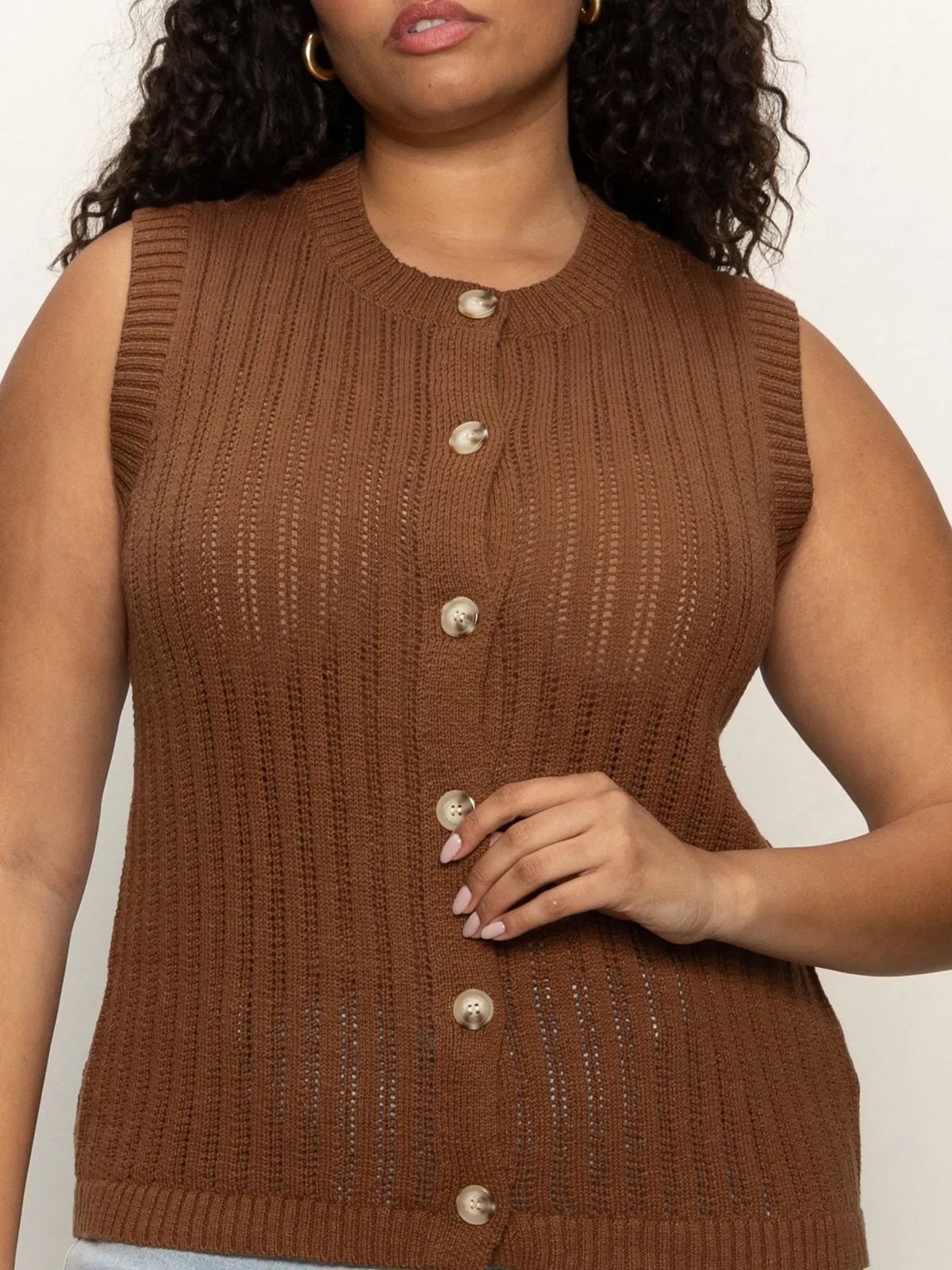 Pointelle Shell Sweater Sepia Extended Sizing