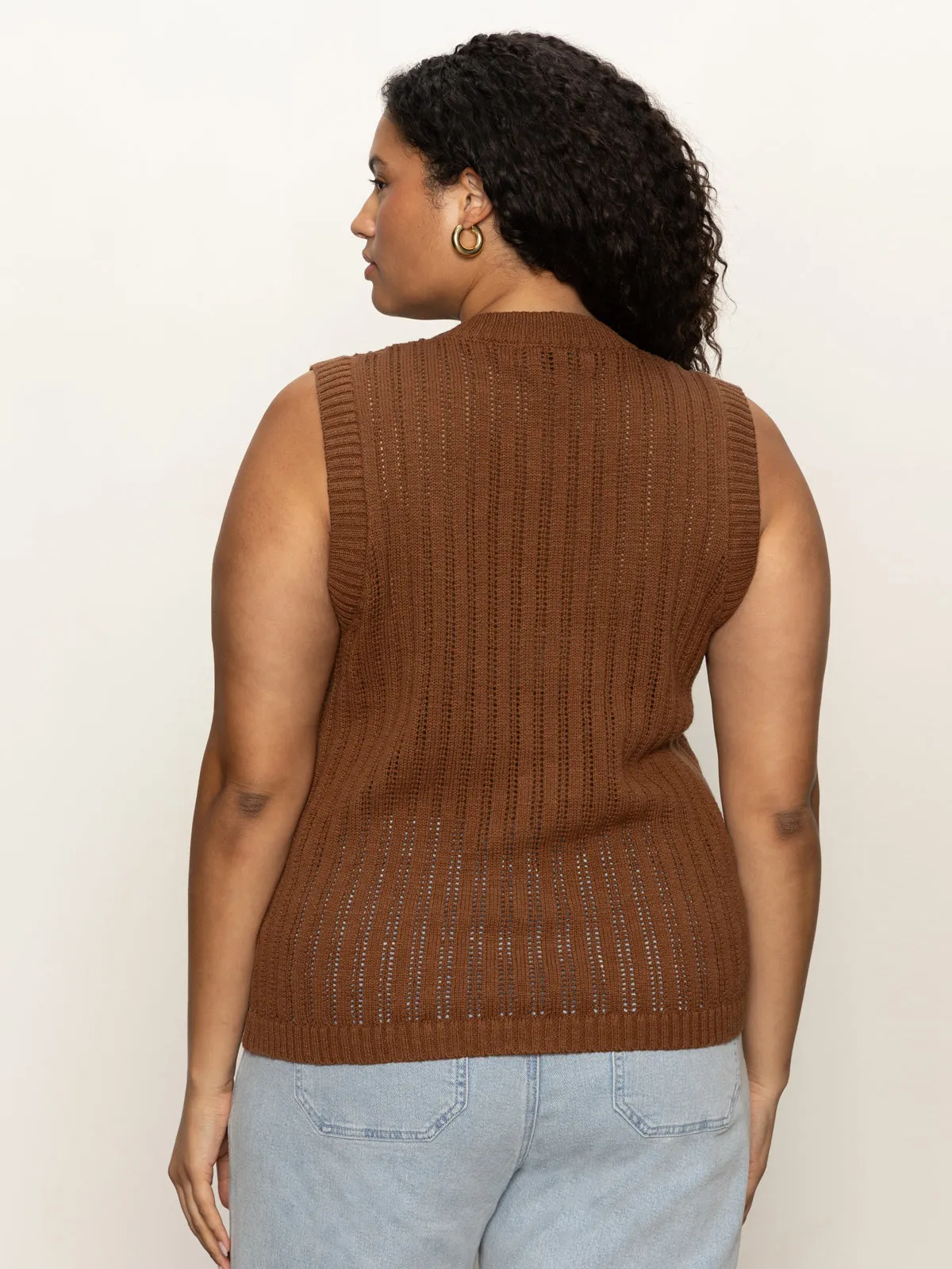 Pointelle Shell Sweater Sepia Extended Sizing
