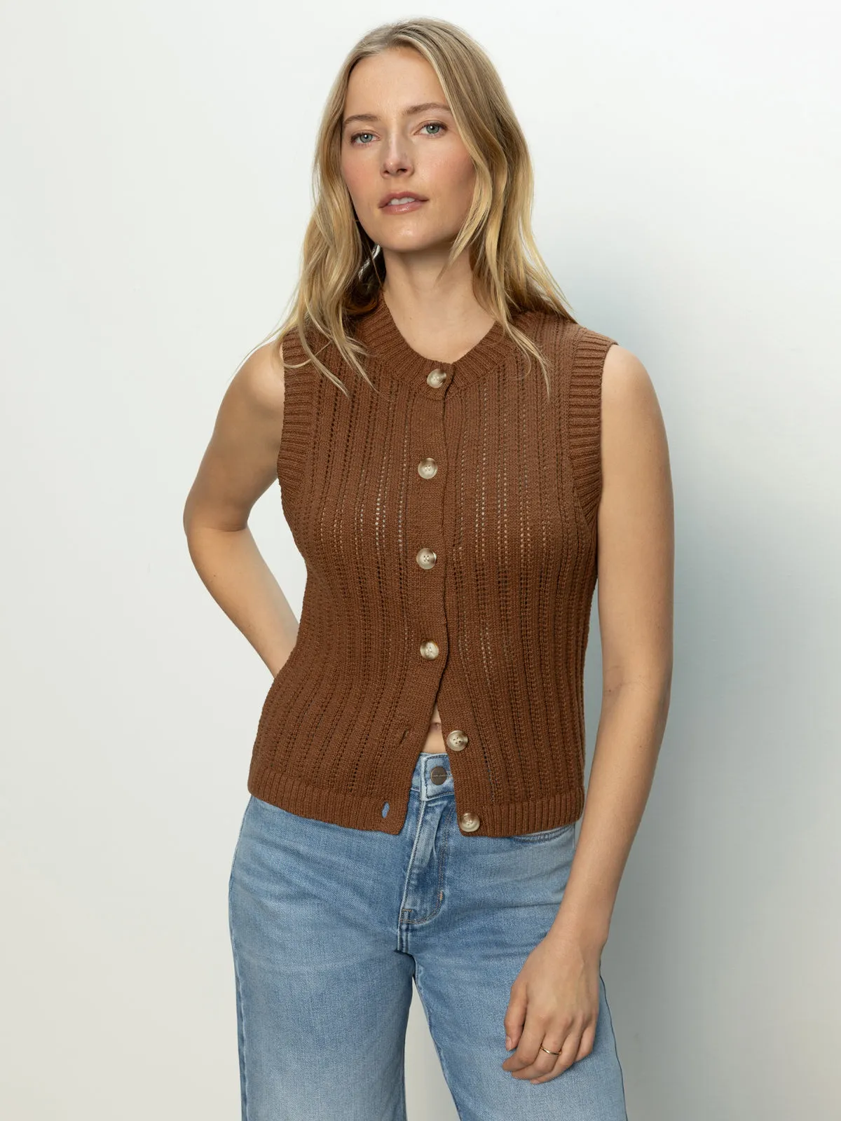 Pointelle Shell Sweater Sepia