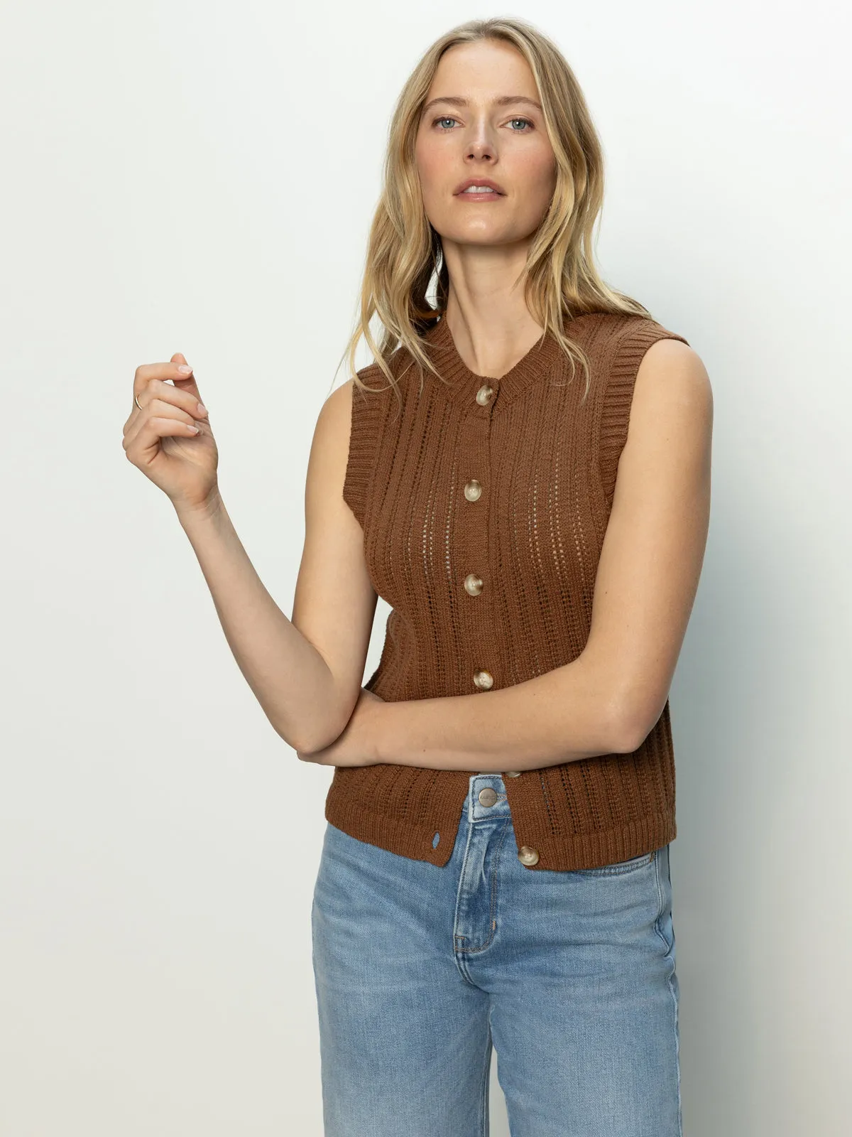 Pointelle Shell Sweater Sepia