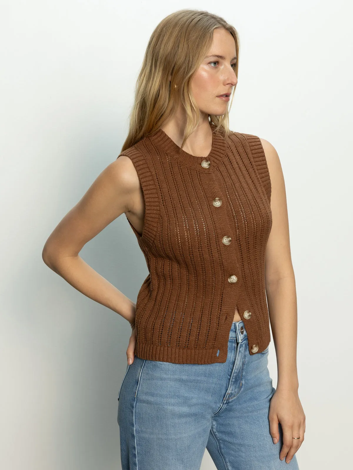 Pointelle Shell Sweater Sepia