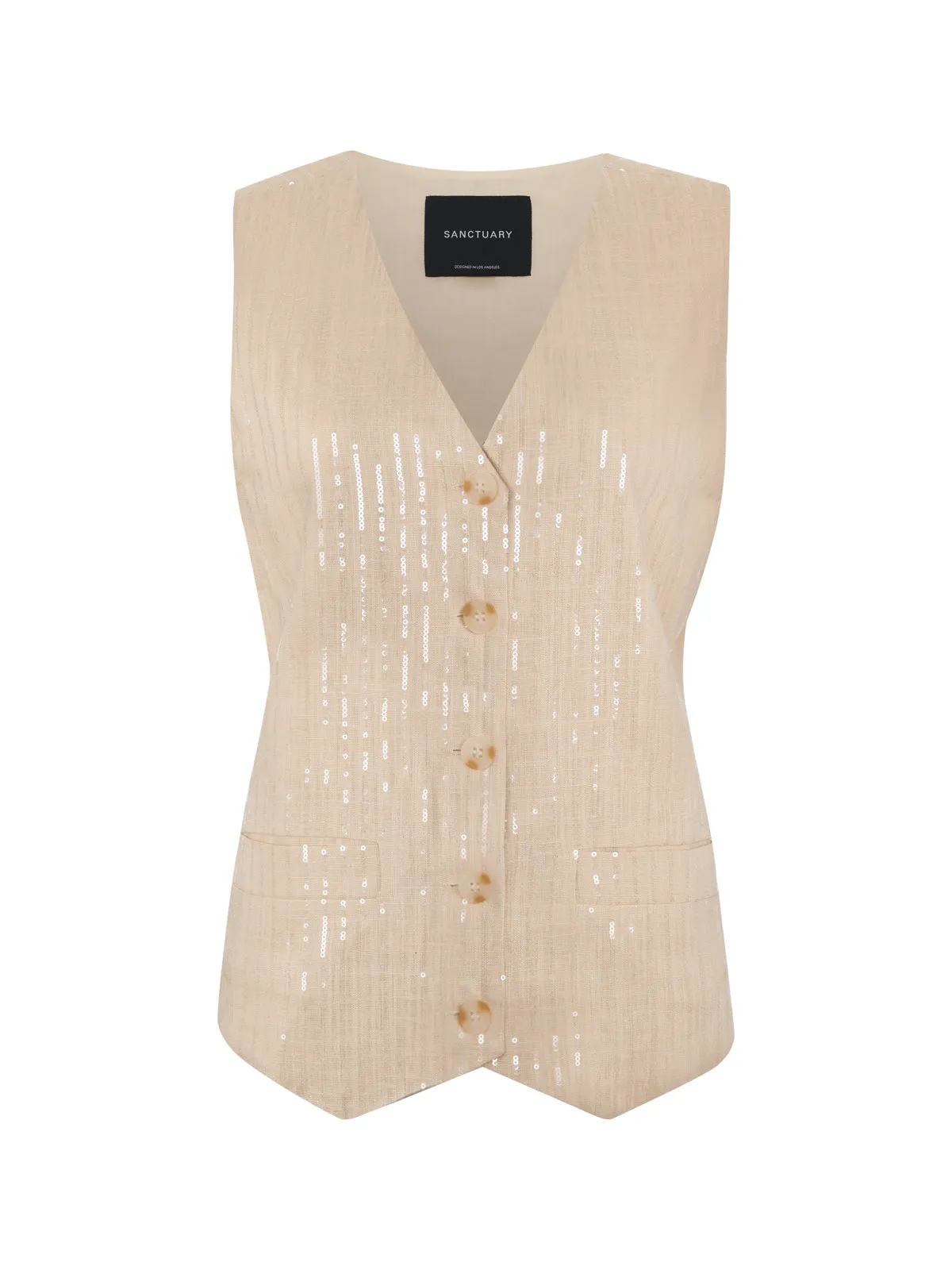 Relaxed Modern Vest Sand Sequin Stripe