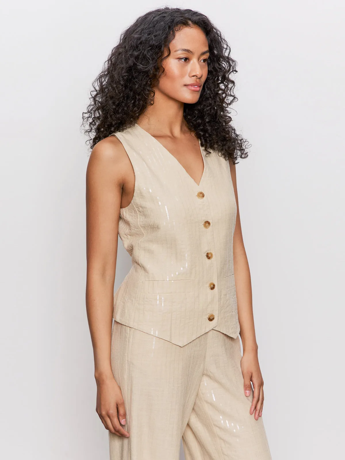 Relaxed Modern Vest Sand Sequin Stripe
