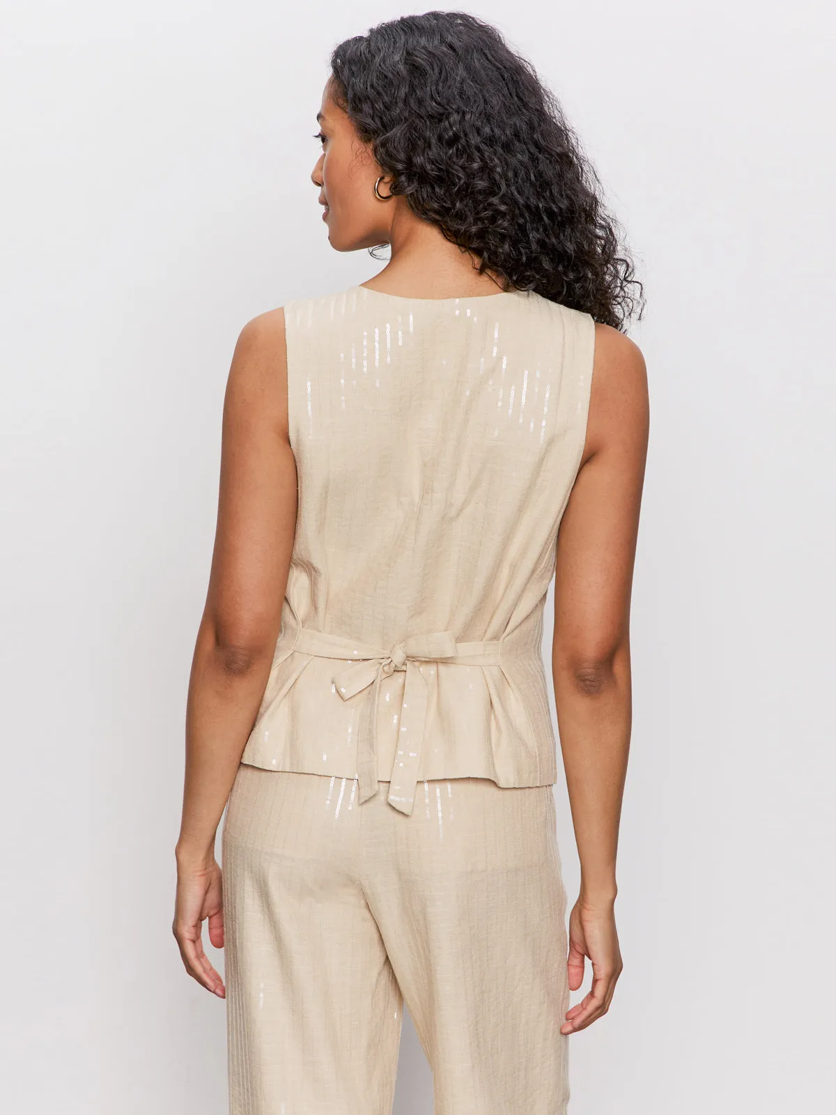 Relaxed Modern Vest Sand Sequin Stripe