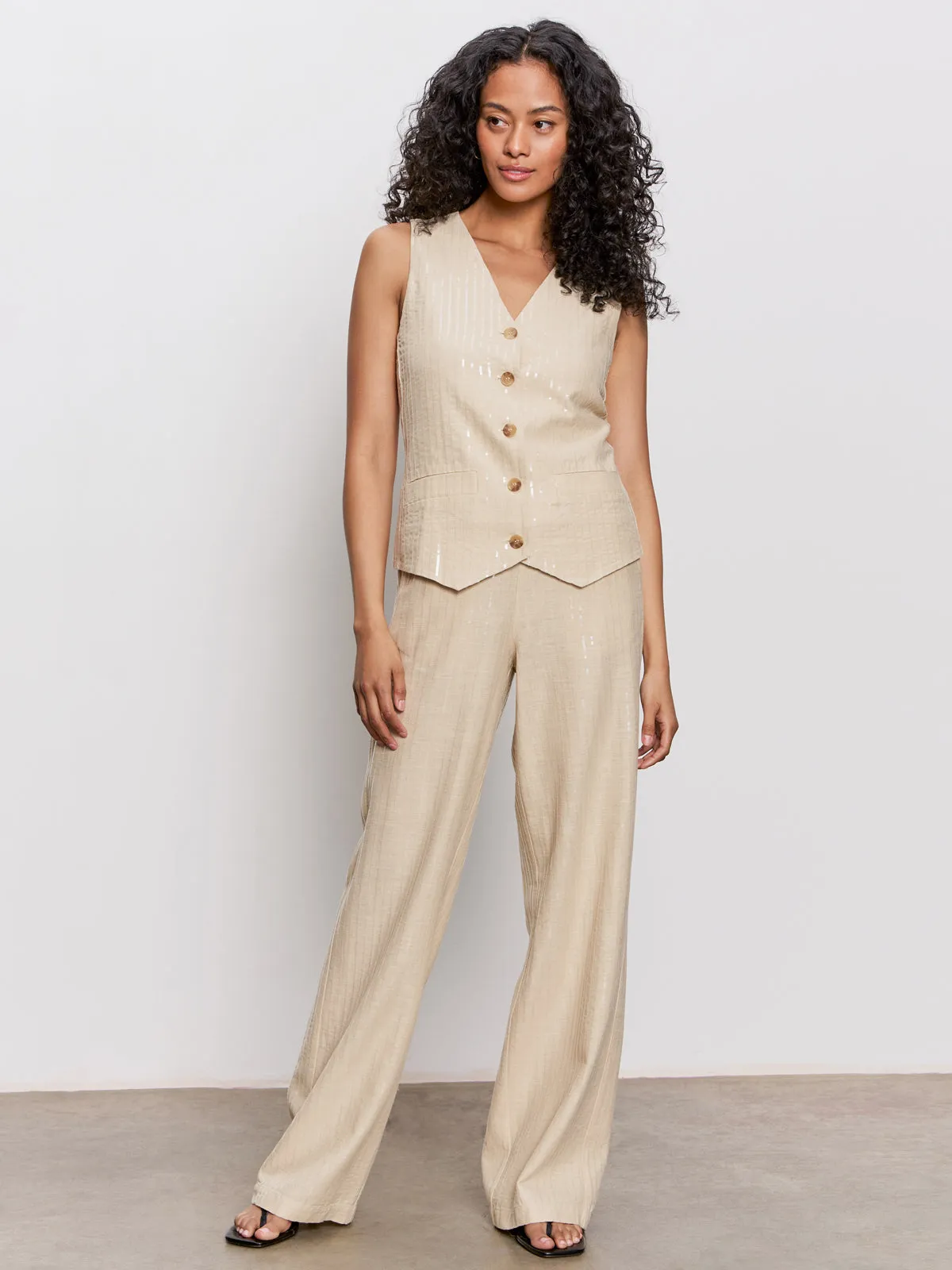 Relaxed Modern Vest Sand Sequin Stripe