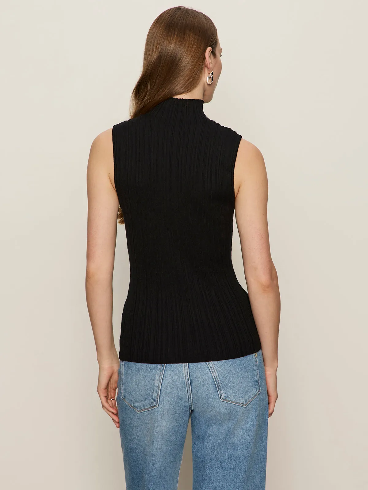 Ribbed Funnel Neck Top Black