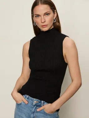 Ribbed Funnel Neck Top Black