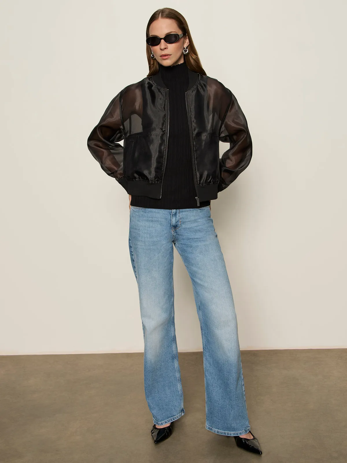 Ribbed Funnel Neck Top Black