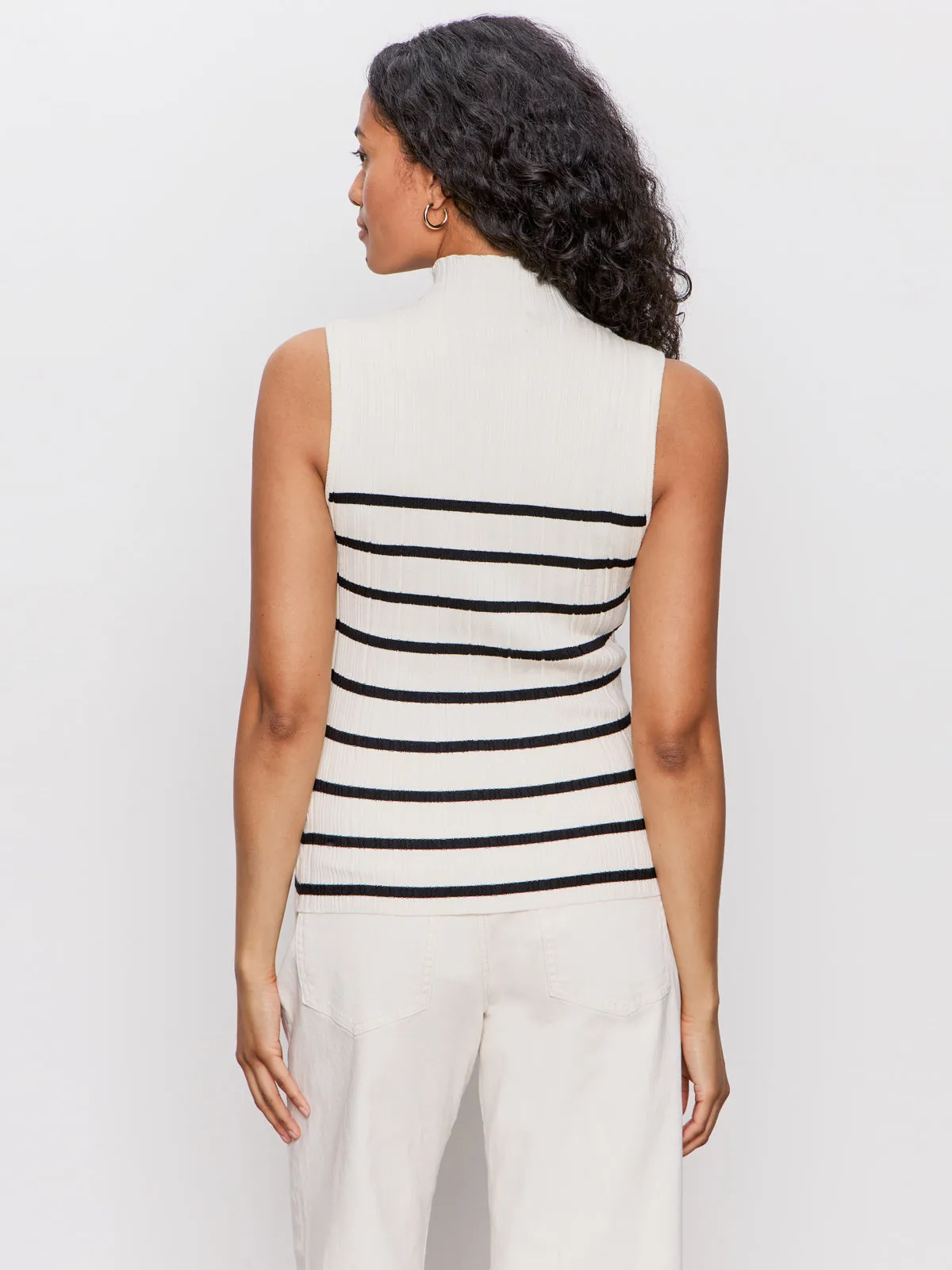 Ribbed Funnel Neck Top Light Oat/Black