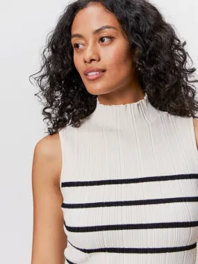 Ribbed Funnel Neck Top Light Oat/Black