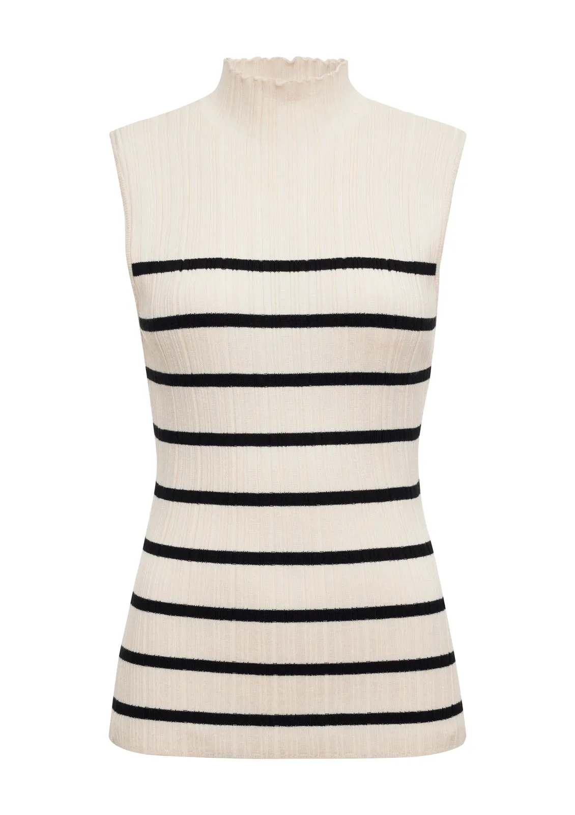 Ribbed Funnel Neck Top Light Oat/Black