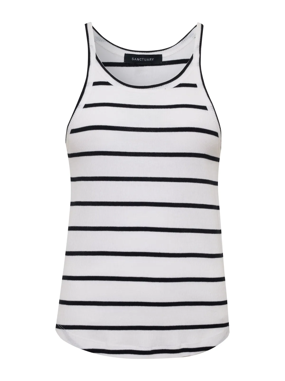 Ribbed Racer Tank White Black Stripe
