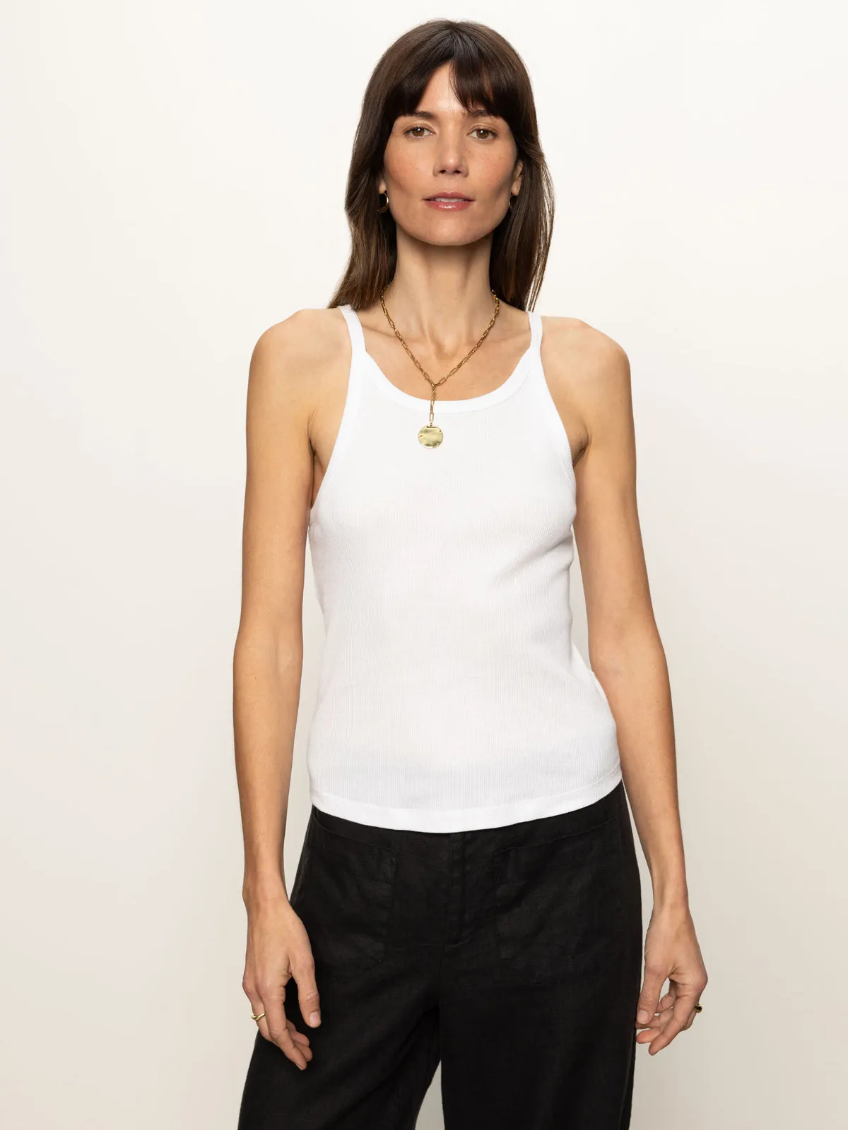 Ribbed Racer Tank White