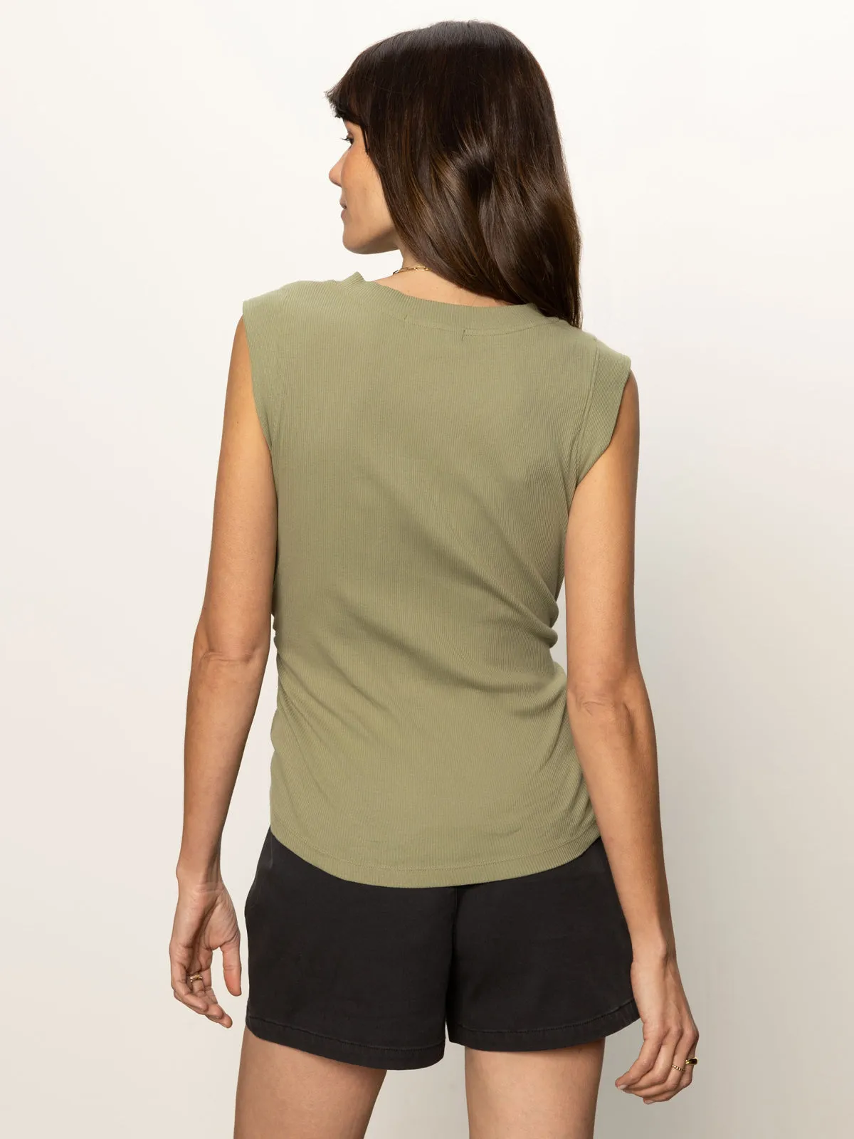 Ribbed Ruched Tank Sage