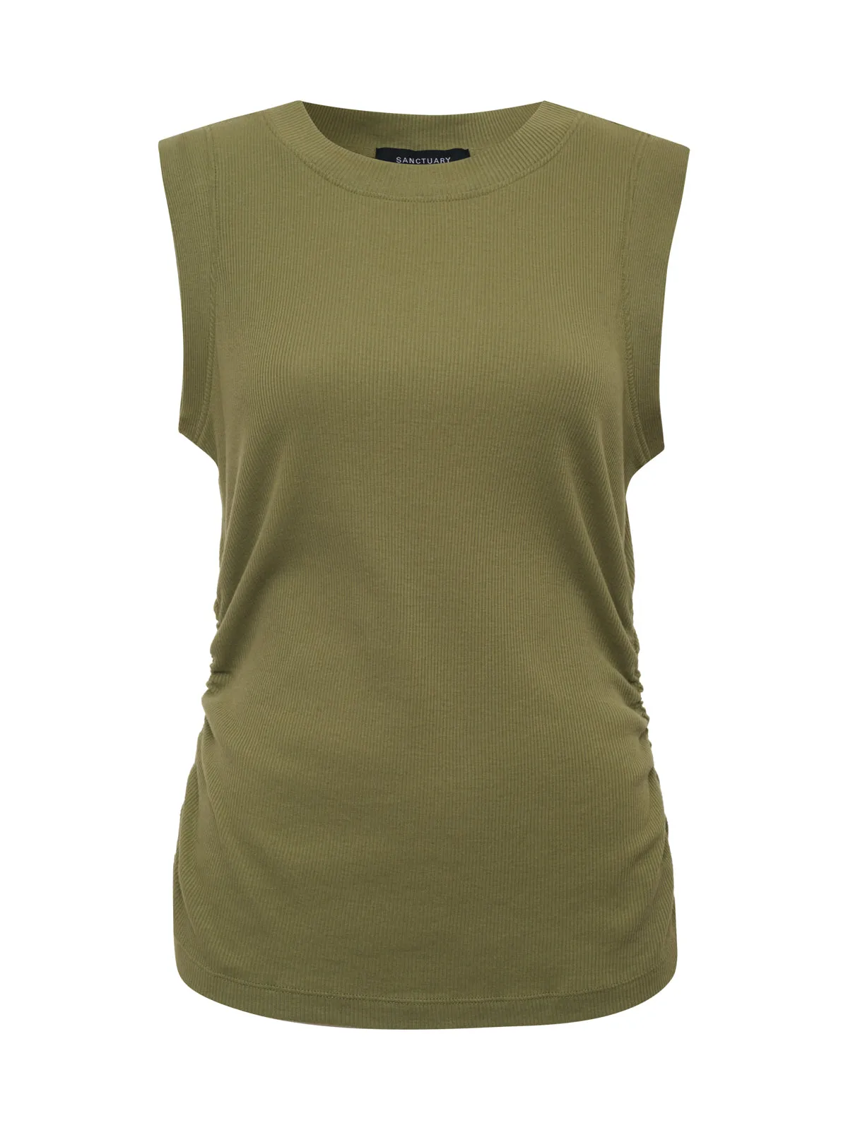 Ribbed Ruched Tank Sage