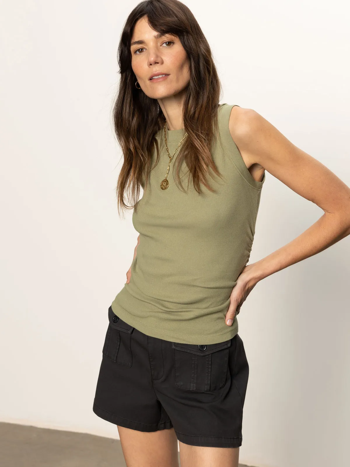 Ribbed Ruched Tank Sage