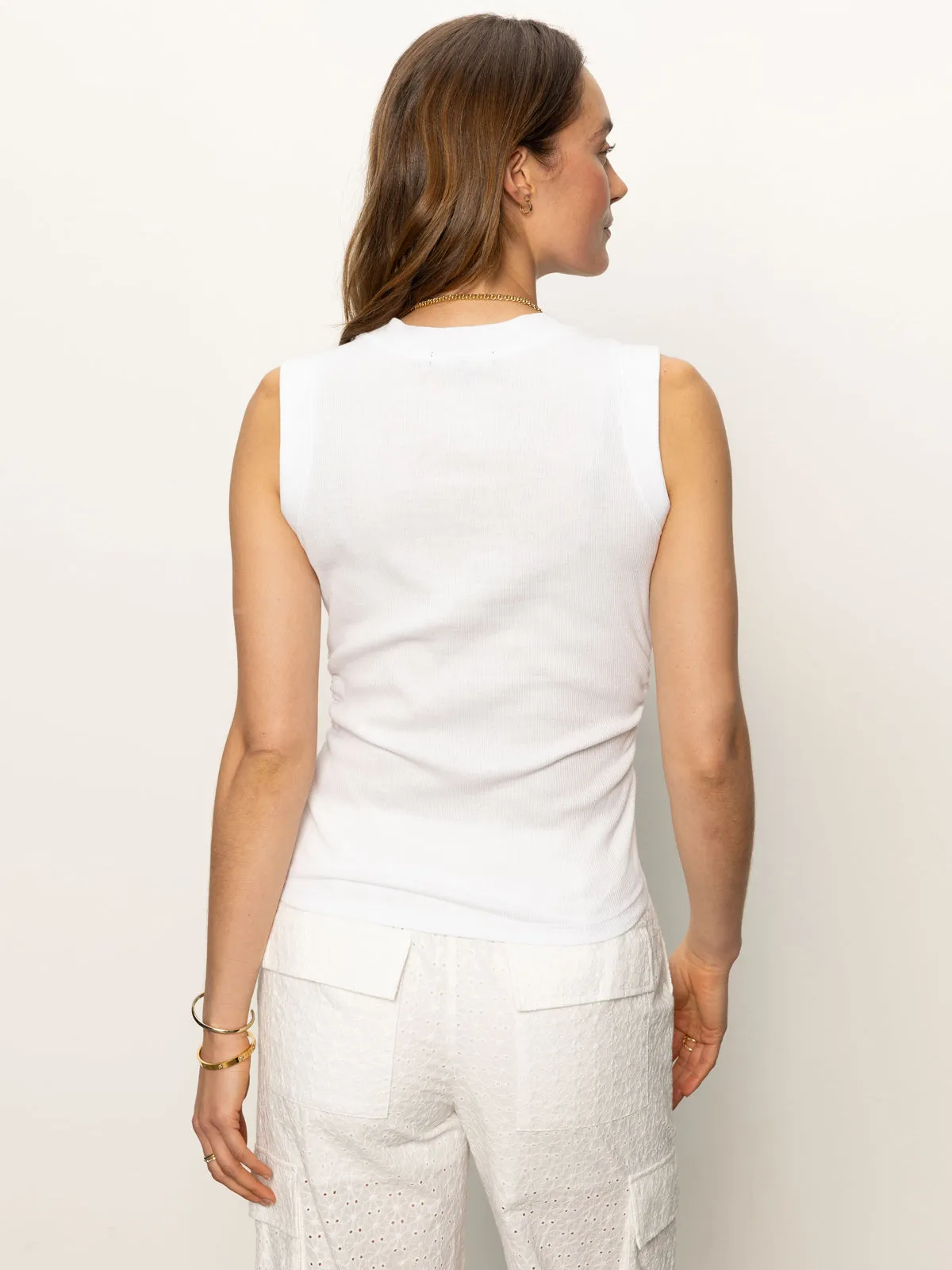 Ribbed Ruched Tank White