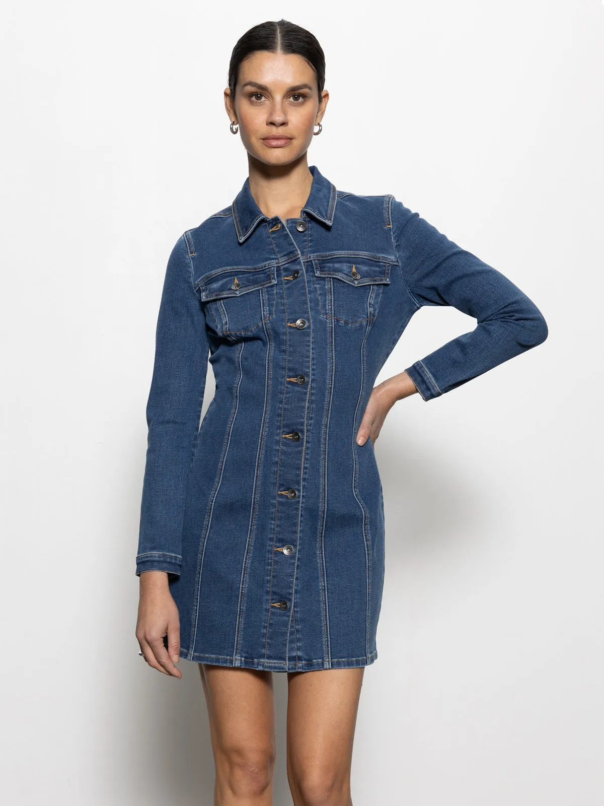 Sculpted Denim Mini Dress Royalty