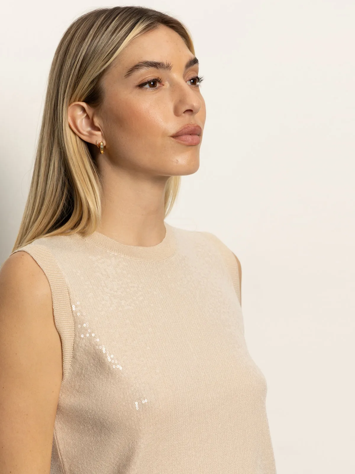 Sequin Knitwear Shell Sweater Sandstone