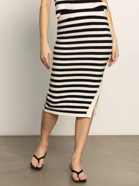 Side Slit Midi Skirt Black/ Macrame Stripe