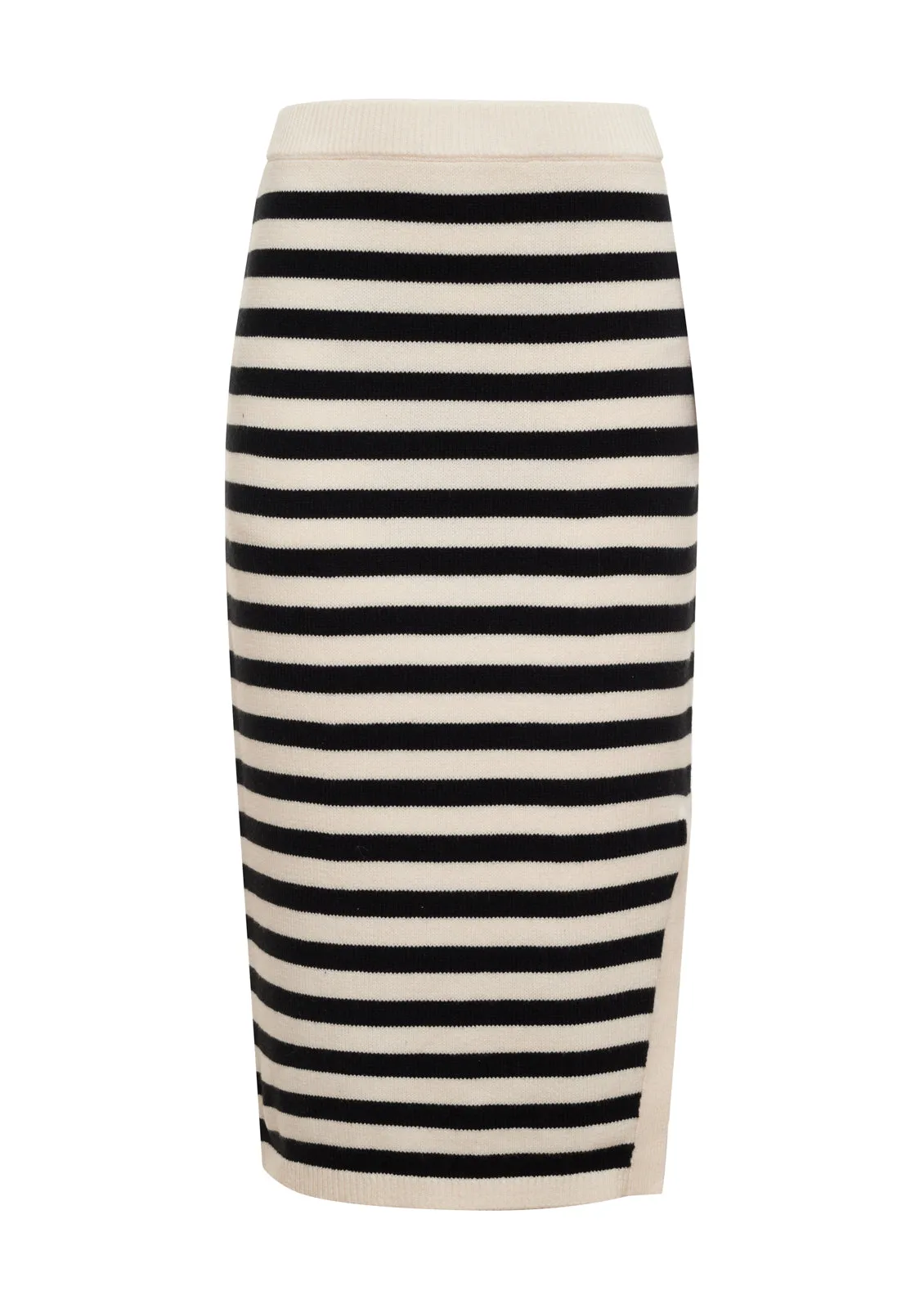 Side Slit Midi Skirt Black/ Macrame Stripe