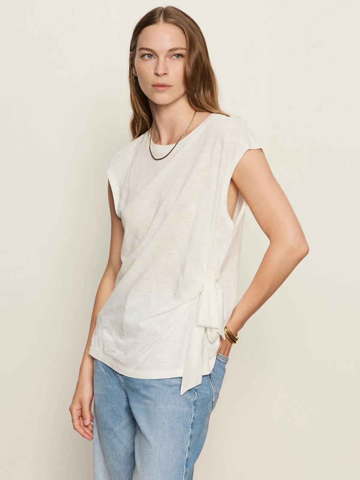 Side Tie Muscle Tee White