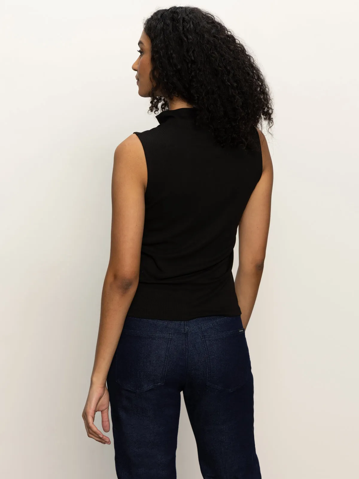 Sleeveless Zip Mock Top Black