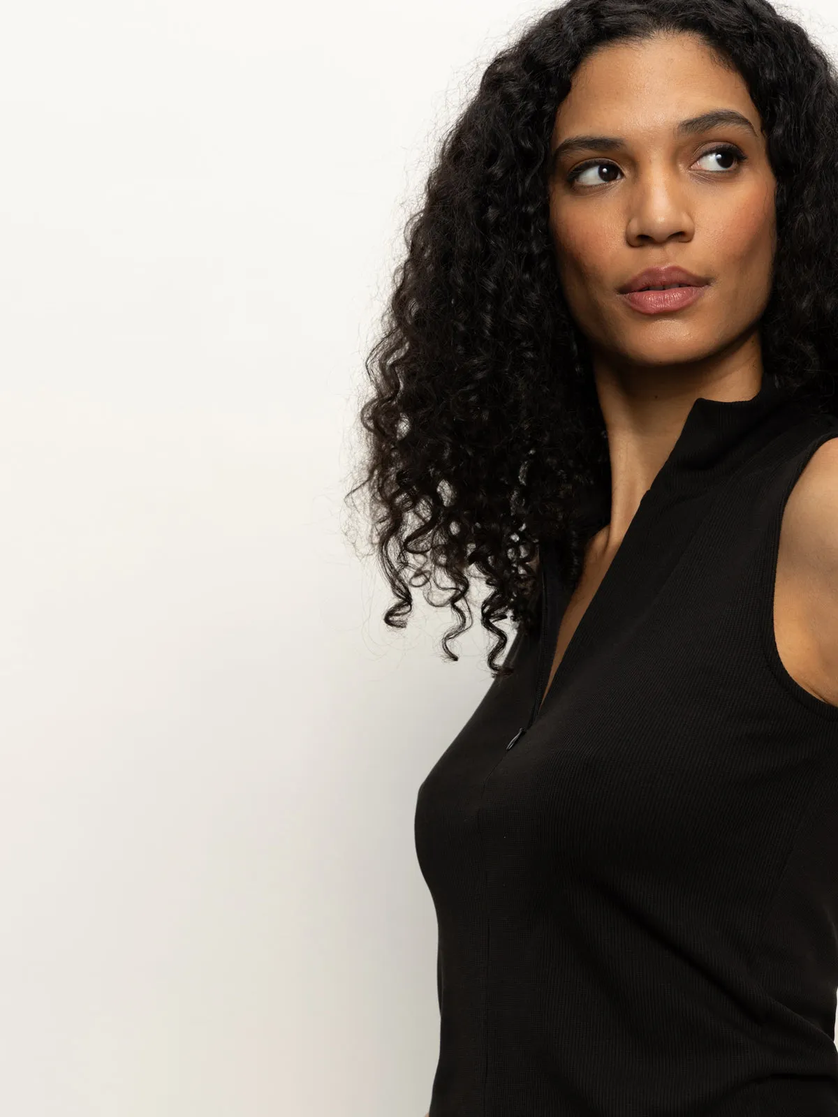 Sleeveless Zip Mock Top Black