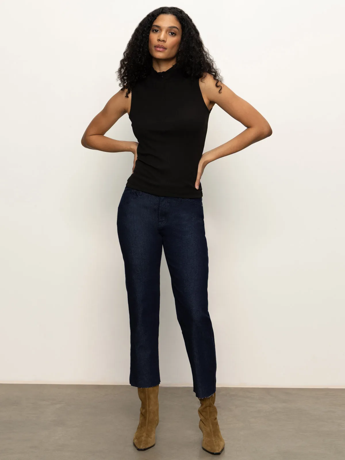Sleeveless Zip Mock Top Black
