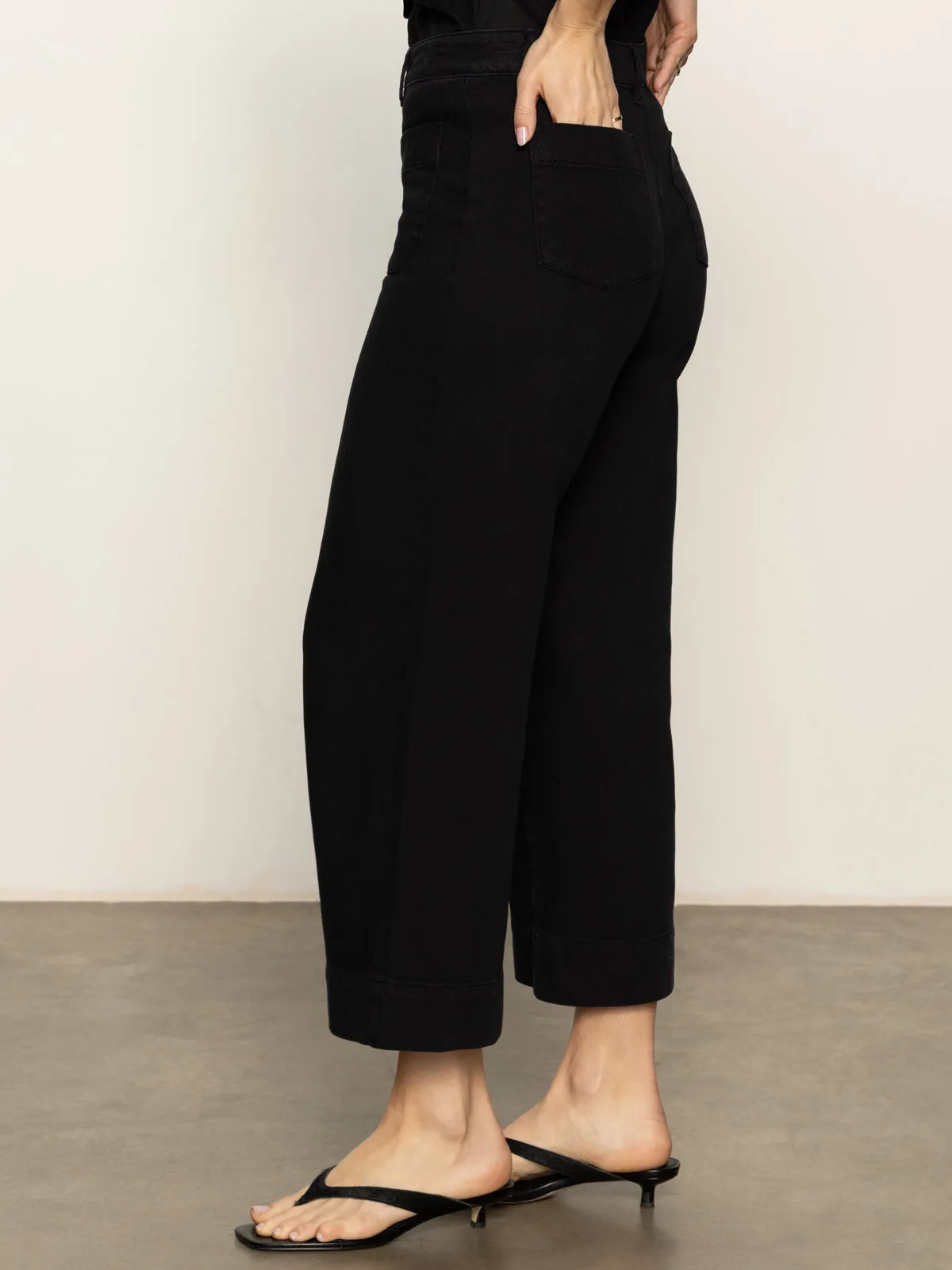 Soft Marine Wide Leg Standard Rise Crop Pant Black