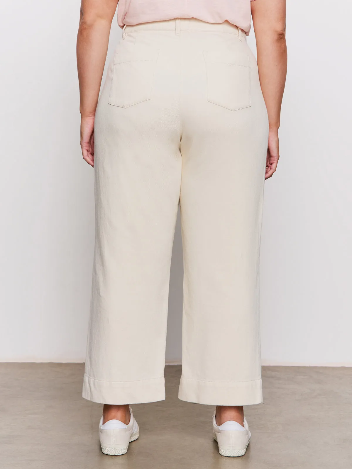 Soft Marine Wide Leg Standard Rise Crop Pant Macrame Extended Sizing