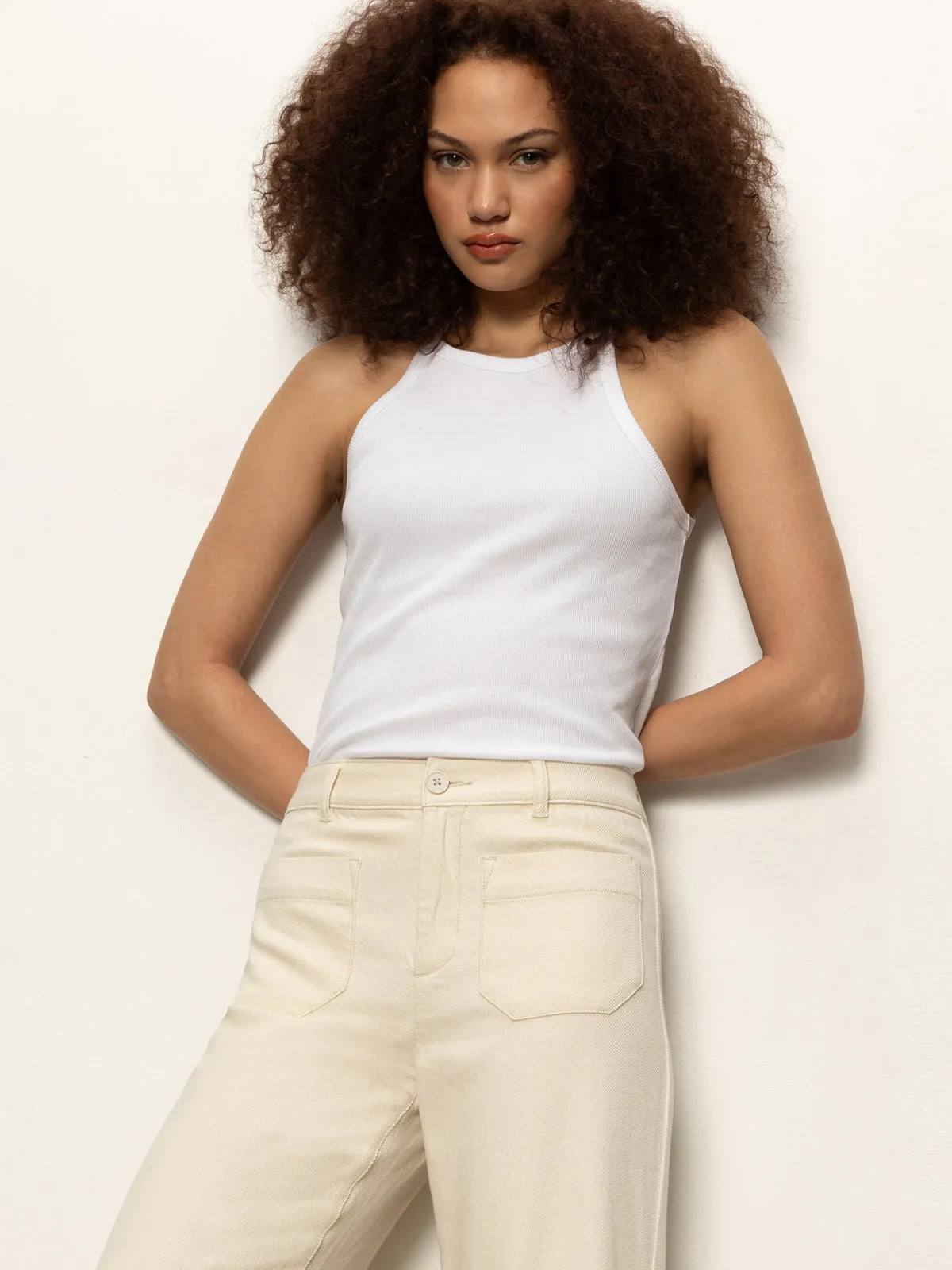 Soft Marine Wide Leg Standard Rise Crop Pant Macrame