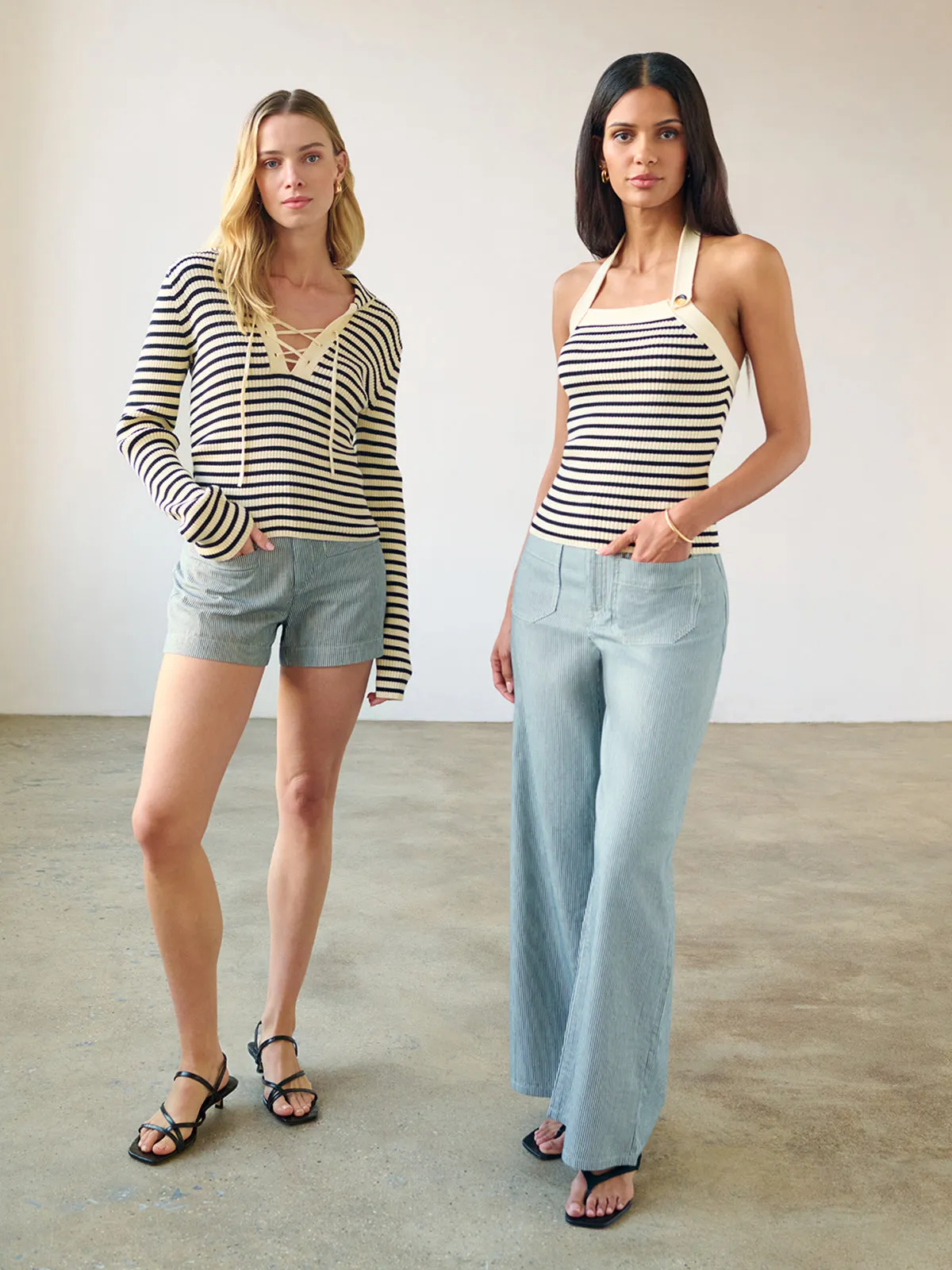 Sunkissed Rib Halter Top Black Macrame Stripe