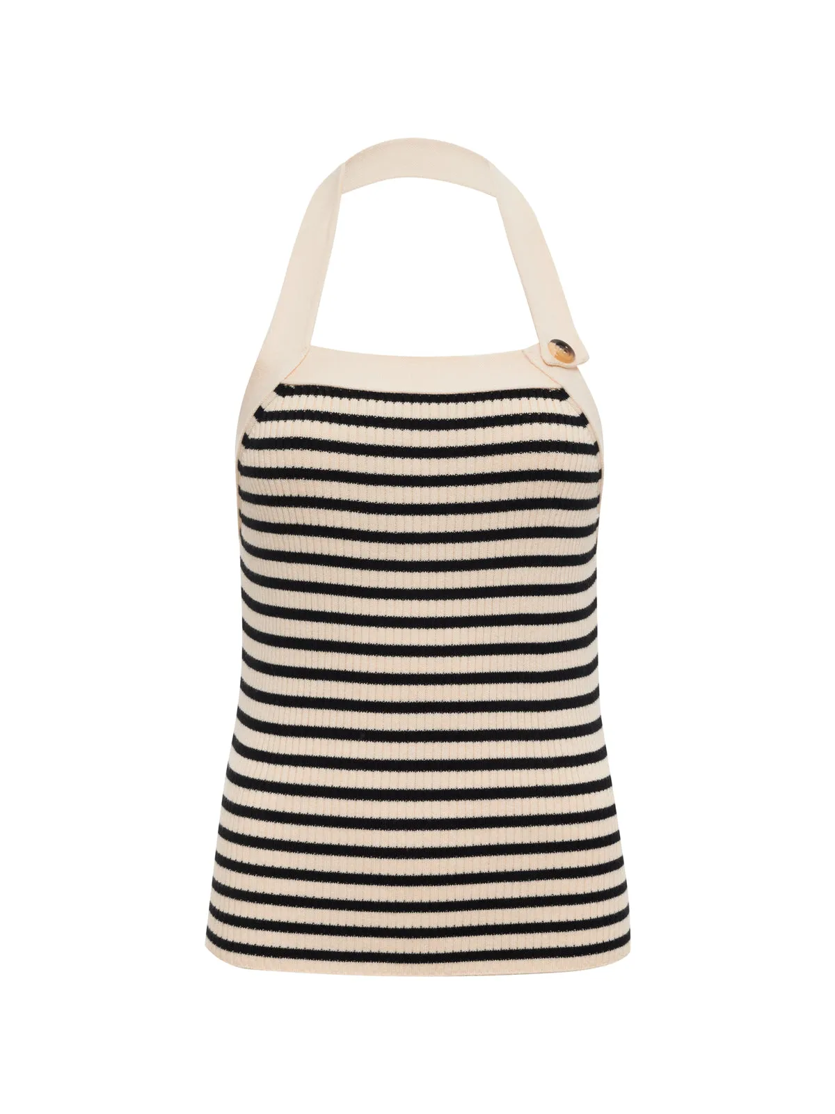 Sunkissed Rib Halter Top Black Macrame Stripe