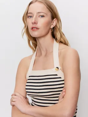 Sunkissed Rib Halter Top Black Macrame Stripe
