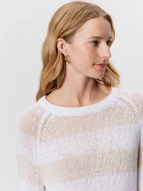 Textured Raglan Crew Sweater White/ Light Oat Stripe