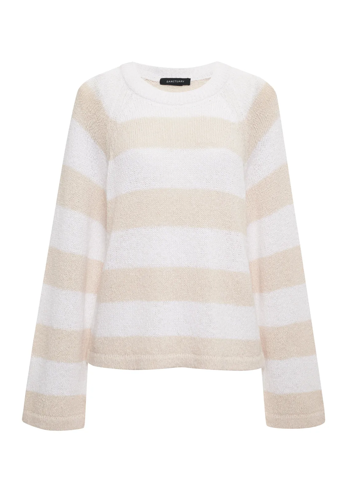 Textured Raglan Crew Sweater White/ Light Oat Stripe