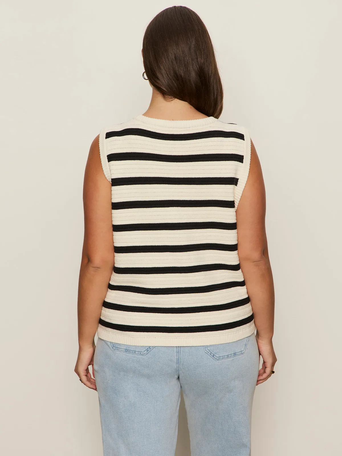 Textured Sweater Vest Macrame/ Black Stripe 3 Extended Sizing