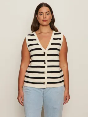 Textured Sweater Vest Macrame/ Black Stripe 3 Extended Sizing