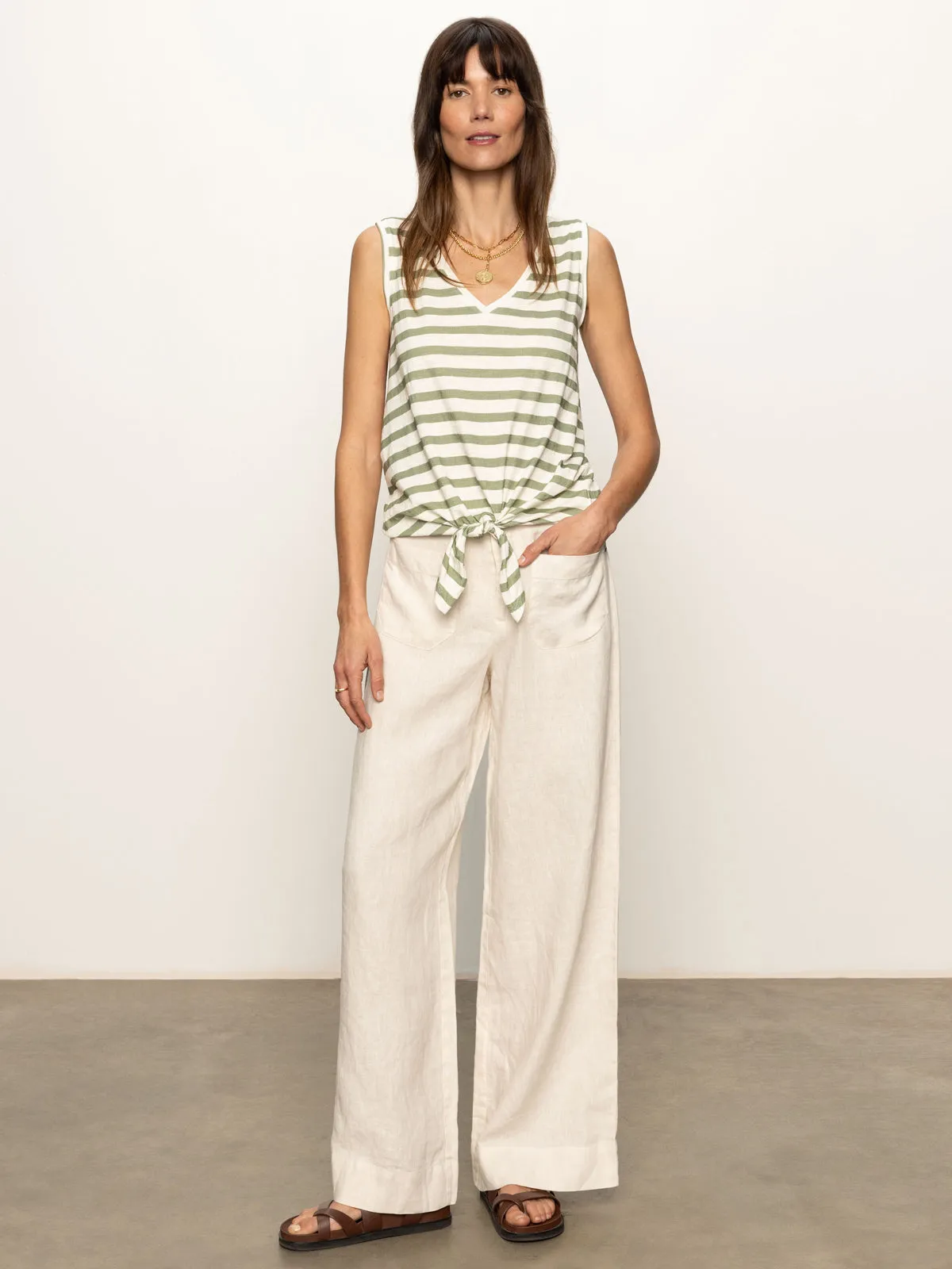 The Linen Marine Wide Leg Semi-High Rise Pant Birch