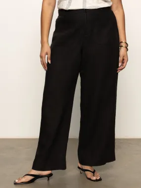 The Linen Marine Wide Leg Semi-High Rise Pant Black Extended Sizing