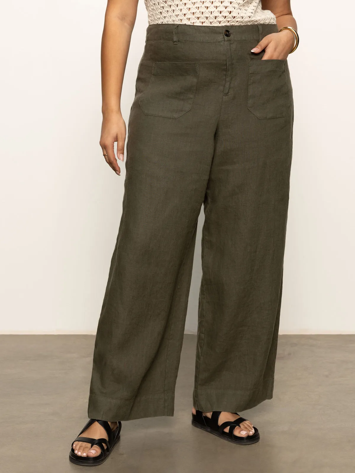 The Linen Marine Wide Leg Semi-High Rise Pant Kalamata Extended Sizing