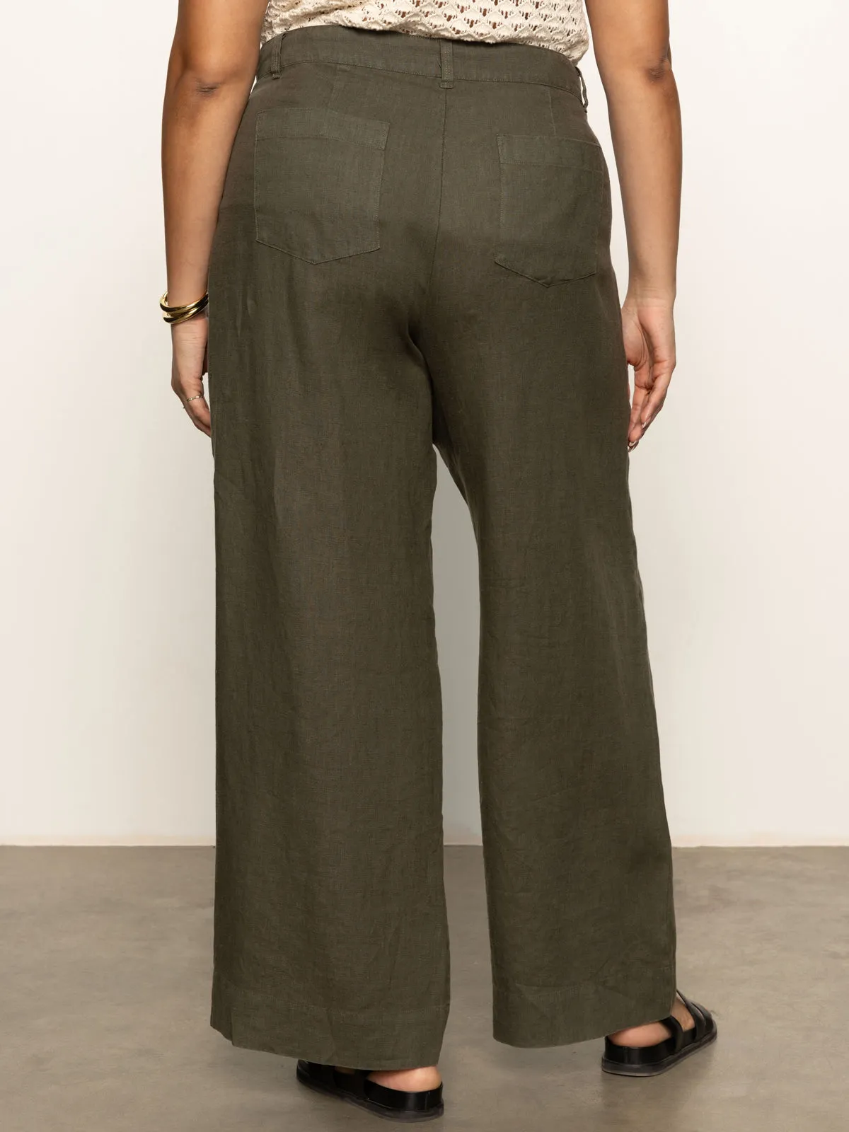 The Linen Marine Wide Leg Semi-High Rise Pant Kalamata Extended Sizing