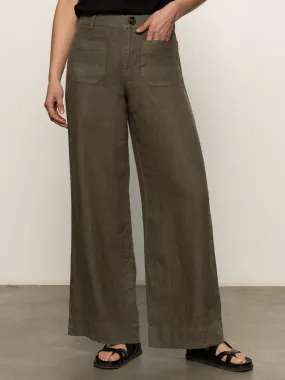 The Linen Marine Wide Leg Semi-High Rise Pant Kalamata