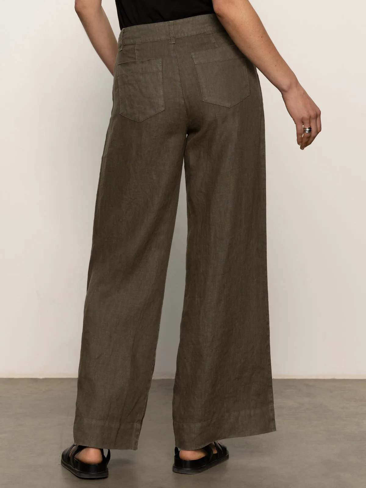 The Linen Marine Wide Leg Semi-High Rise Pant Kalamata