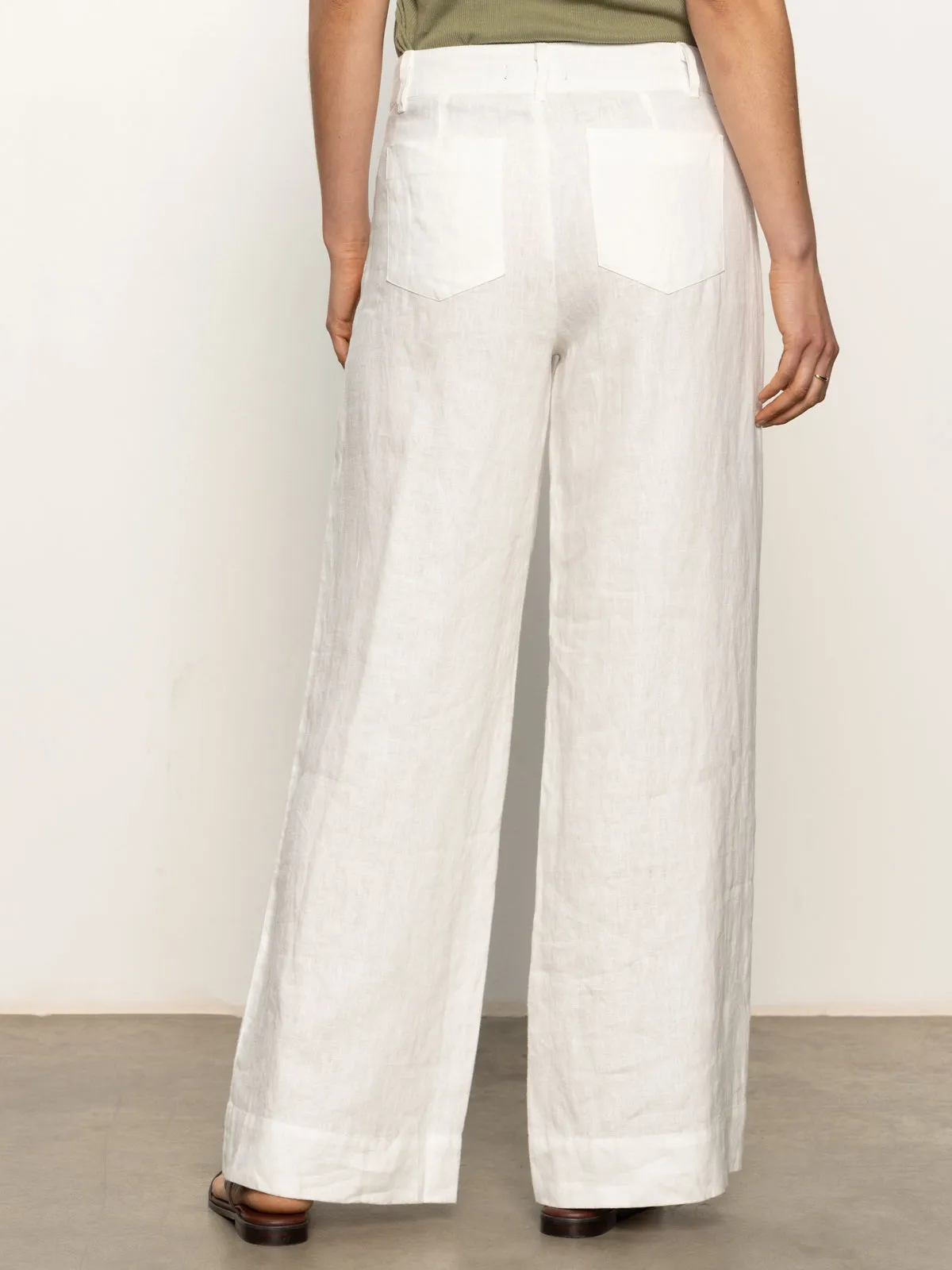 The Linen Marine Wide Leg Semi-High Rise Pant White